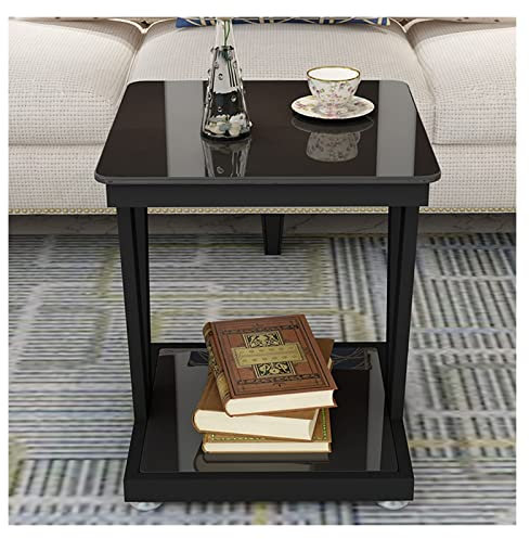 table basse Table basse d'appoint en verre trempé, table de bistro en verre for extérieur, jardin, pelouse, balcon, piscine, table carrée avec cadre en métal, table d'appoint avec rangement tables bas