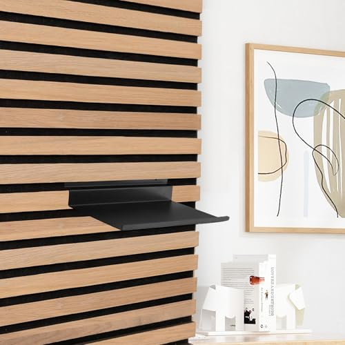 YCBTREE Regal für Akustikpaneele, 25×10cm Slatwall Regale Metall Schwebende Wandregale Akustikpaneele Ablage für Akustikpaneele Lamellen Wandpaneele (25×10cm, Regal)