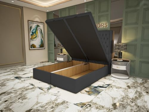 YB INTERIORS LTD Wingback Ottoman Divan Beds - Double Divan Bed Frame | 49” Chesterfield Matching Floor Standing Headboard | Ottoman Storage 4FT6 Double Divan Bed Base Plush Velvet