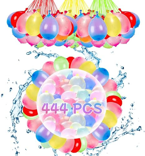 Biologisch Abbaubare Wasserbomben 444 Stück – Selbstschließende Schnellbefüllbare Wasserballons aus Naturlatex, Farbiges Set für Poolpartys & Wasserschlachten (A)