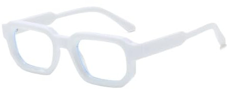 LJWWEI Polygon Quadratische Damen-Brillenfassung Klar Anti-Blaulicht Brillen Herren Rot Blau Rahmen, Weiß, transparent, M