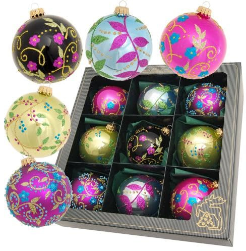 Krebs Glas Lauscha - Weihnachtsdekoration/Christbaumschmuck aus Glas - Weihnachtskugeln - Motiv: Verzauberter Wald - 9 Stück - Größe: ca. 8 cm