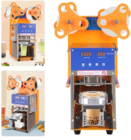 Fridgestea 400W Milk-Tea Cup Sealing Machine with Automatic Sealing, Commercial Bubble Tea Cup Sealer 400-600 Cups/Hour, Drink Sealing Machine for Bubble Tea/Milk Tea/Juice/Drink - Yellow
