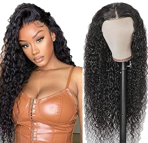 AiPliantfis Peluca de pelo humano para mujer, peluca sin pegamento, pelo humano, ondulado, natural, brasileño, con pelo de bebé, color negro natural, 4 x 4, grado 8A, sin procesar, virgen brasileña