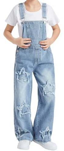 Happy Cherry Salopette di Jeans Unisex Bambini Tuta Pantaloni Senza Maniche in Denim Cotone Ragazze Ragazzi con Spalline Regolabili e Tasche, Azzurro 11-12 Anni