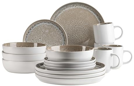 MÄSER Série Malea Service de table 16 pièces vintage en grès Beige avec taches brunes Pour 4 personnes