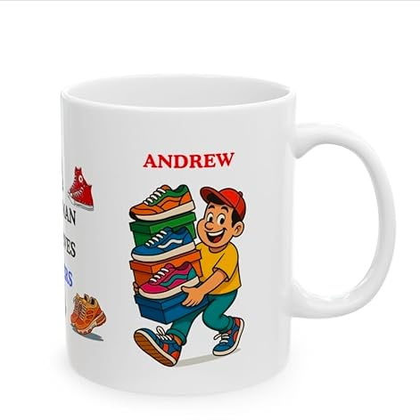 Personalised Just A Man Who Loves Trainers Collector Ceramic Coffee Mug, 11 oz, White, Mr, Him
