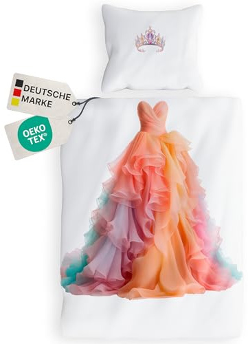 NYVI Renforce Kinderbettwäsche Deluxe aus 100% Baumwolle magischer Druck - Kindergesicht ergänzt Muster, Reißverschluss, Oeko-TEX 100-135x200 cm Prinzessin