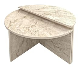Hanah Home Modern Coffee Table Set (2 Pieces), Travertine Color, 70 x 51.8 x 38 cm & 70 x 47.5 x 35 cm | 100% Melamine Coated, 18 mm Thick | Stylish & Functional Design