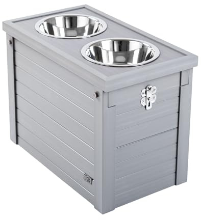 New Age Pet ECOFLEX Piedmont 2-Bowl Elevated Dog Feeder with Sliding Lid Storage Bin - Grey, Ideal for Small Spaces and Taller Dogs, Easy to Clean and Assemble, Non-Toxic and Moisture Resistant