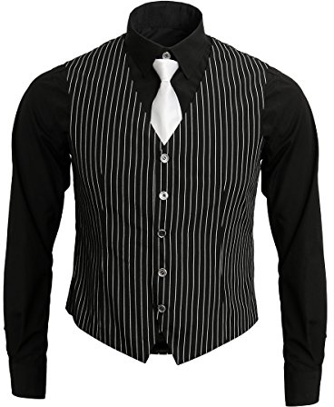 Nofonda Costume Vintage de Gangster/Chef des années 20 Chemises avec Gilet rayé et Cravate pour Homme Adulte S