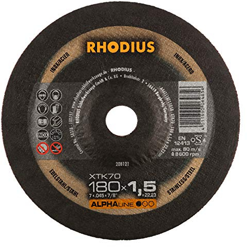 RHODIUS XTK70 | 25 Stück Ø 180 mm x 1,5 mm | Trennscheibe Metall | Extra dünn | für Winkelschleifer, Edelstahl, INOX, Stahl, Eisen, Hartmetall
