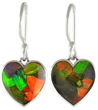 Starborn Ammolit (Opal-Ammonit) Herz als handgemachte 925 Sterling Silber Ohrhänger