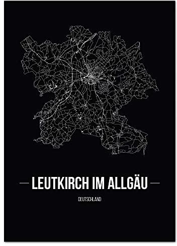 JUNIWORDS Stadtposter - Wähle Deine Stadt - Leutkirch im Allgäu - 21 x 30 cm Poster - Schrift B - Schwarz