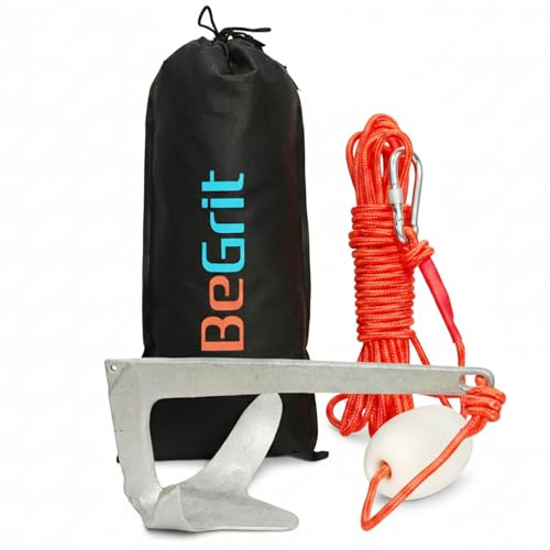 BeGrit Ancla Kayak 1,5kg Kit de Ancla Barco Plegable Pequeña con Cuerda | Anclaje para Moto de Agua Jet Ski Capa Barca Anclaje Agua de Acero Zincado con Cuerda Flotante de 10m y Bolsa de Transporte