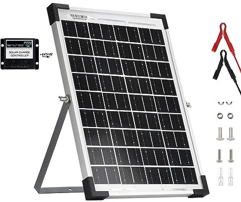 HISUNAGE Kit de panel solar de 10 W, 12 V, con controlador de carga solar de 10 A y soporte de montaje ajustable para coche, caravana, barco, batería de 12 V