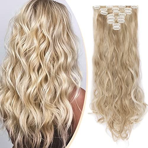 S-noilite Clip In Extensions Haarverlängerung Gewellt 8 Teiliges SET 18 Clips 8Pcs Voller Kopf Wie Echthaar 60cm Sandblond & Bleichblond