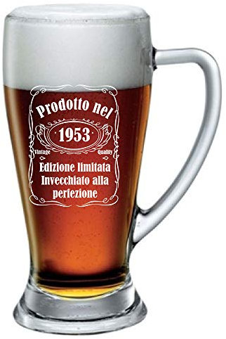 bubbleshirt Boccale da Birra Incisione Compleanno 1953 - Prodotto nel 1953 Invecchiato alla Perfezione - Vintage - Idea Regalo - Bicchiere in Vetro Chiaro, ca 38cl