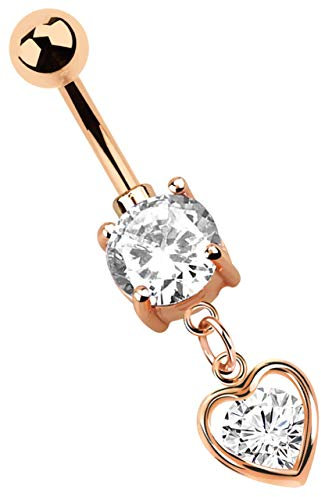 Bauchnabel Piercing Banane 1,6 x 8 mm, 8 mm Steine und Anhänger mit Herz, Rosegold