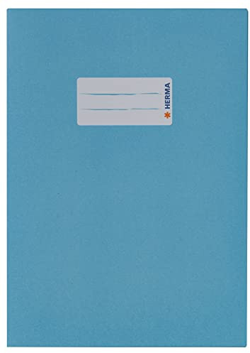 HERMA 7087 Heftumschläge A5 Papier Hellblau, 10 Stück, Hefthüllen mit Beschriftungsfeld aus kräftigem Recycling Altpapier & satten Farben, Heftschoner Set für Schulhefte, farbig
