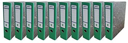 10x Netuno Ordner Aktenordner 2-Ringordner Ekobox marmoriert grün folder organiser 75mm A4 breit aus Pappe Karton für Büro Regal Mappen office Schreibtisch