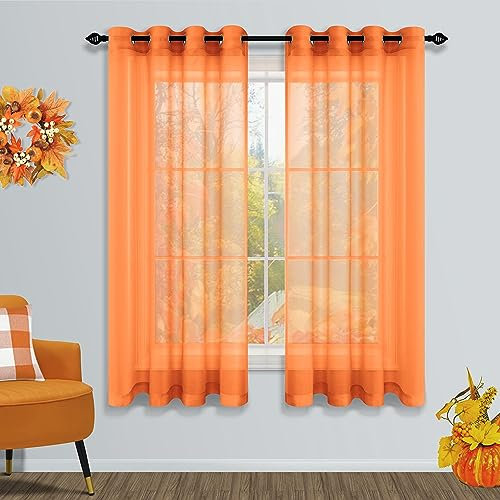 Mrs.Naturall Orange Halloween Vorhänge 160 cm Länge für Schlafzimmer Jungen Zimmer Herbst Dekorationen für Zuhause Thanksgiving Herbst Havest Dekor 2 Panel Set Ösen Fenster Gardinen für Wohnzimmer