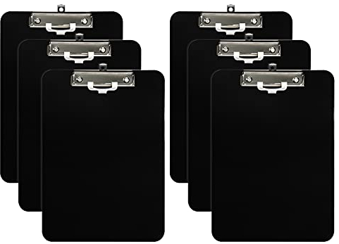 Hnogri Lot de 6 presse-papiers en plastique format A4 standard Plastique dur, Clipboard A4 dessin de mode, Planchettes à pince et porte-formulaires, Clipboard taille 31.5 x 22.5 cm, Le noir