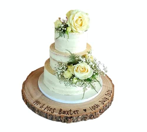 Personalised Cake Stand Log Slice for Wedding Birthday Christening Baby Shower Christmas Large Rustic Wooden Table Centrepiece 3 Sizes Available