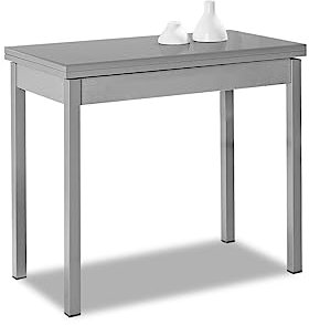 ASTIMESA Mesa de Cocina Extensible de Libro sin cajón - 80x40 cm (80x80 cm) - Estructura y Tapa Interior Color Aluminio - Tapa Superior Cristal Color Gris