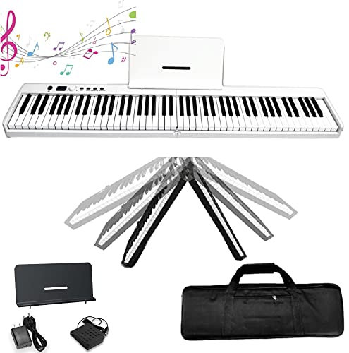 ZTBGY Digital Piano,88 Key Foldable Digital Piano Keyboard Full Size Semi Weighted Keys Portable Electronic Piano,Bluetooth Digital Keyboard with MIDI/Speakers for Adult/Beginners (White)