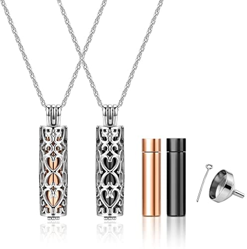 JSDDE 2er Memorial Urnen Anhänger Halskette Set Pärchen Kette Partone Anhänger für Asche Haare Nagel Locket Anhänger Gedenken Charms Anhänger Kette mit Trichter füllen Kit