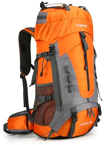King'sGuard Wanderrucksack, 60 l, für Herren und Damen, Camping-Rucksack, wasserdicht, Rucksackreisen, Bergsteigen, Klettern, Tagesrucksack, Orange/Abendrot im Zickzackmuster (Sunset Chevron), 60L