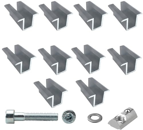 Halter de fixation à pince centrale pour panneaux solaires PV - Ensemble de 10 pinces centrales argentées de 30 mm