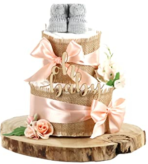 Windeltorte ALLES JUTE | zur Geburt (2-stöckig, apricot)