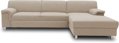 DOMO. collection Ecksofa Junin, Longchair rechts, beige | Longchair rechts mit L-Form, moderne Eckcouch mit Metallfüßen in Chromoptik, 251 x 150 x 72 cm (BxTxH), beige
