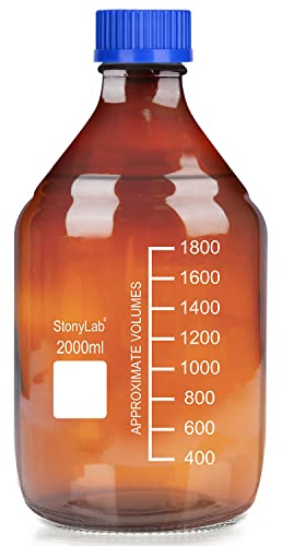 stonylab Amber Glass Graduated Round Media Storage Bottles with GL45 Screw Cap, 2000 ml, 1 Pack