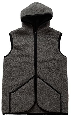 Hollert Unisex Wollweste Tafara aus Merinowolle kuschelig & weich mit Reißverschluss und Kapuze Größe XL, Farbe Graphit