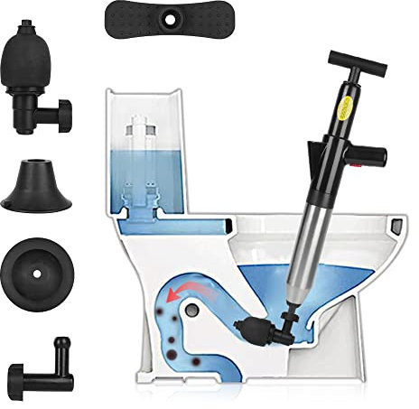 Abflussreiniger, Hochdruckreiniger mit Barometer, leistungsstarker Saugnapf, mit 4 Kolbenköpfen und Luftpumpe, für Toiletten, Waschbecken, Bodenablauf (schwarz)