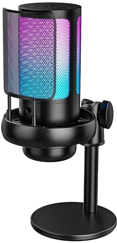 Anykuu Micrófono Gaming RGB, Microfono a Condensatore USB Plug & Play, Microfono Cardioide per PC Gaming Mac PS4 PS5, Set di Microfoni con Tocco Muto e Filtro Pop