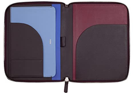 DUDU Cartella Portadocumenti A5 in Vera Pelle da Uomo Donna, Porta Tablet iPad Mini, Portablocchi, Organizer per Blocco Note Quaderno A5 Burgundy