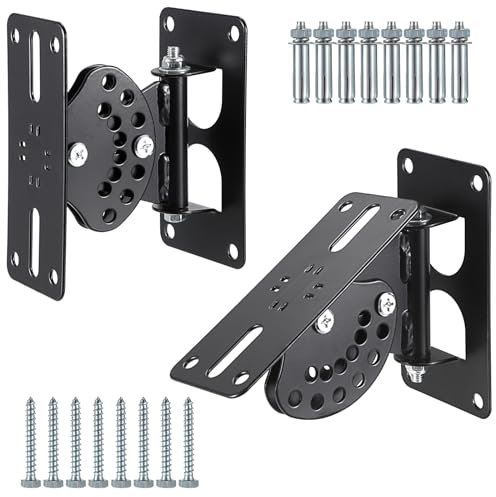 JUXYES Paquete de 2 soportes de montaje en pared para altavoz, soporte de pared resistente para altavoces grandes o de columna, ángulo giratorio, ajustable, inclinable