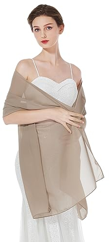 BEAUTELICATE Châle Étole En Mousseline De Soie Écharpe Foulard Léger Pour Mariage D’été Soirée Cérémonie Femme Mariée Demoiselles d'honneur(Taille Plus - Khaki)