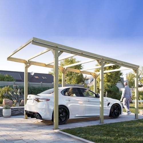 TheGoodGarden CarPort - Pergola da Giardino 3x5 m in Legno massello per Auto, trattata in Autoclave, Resistente agli Agenti atmosferici, Made in Italy