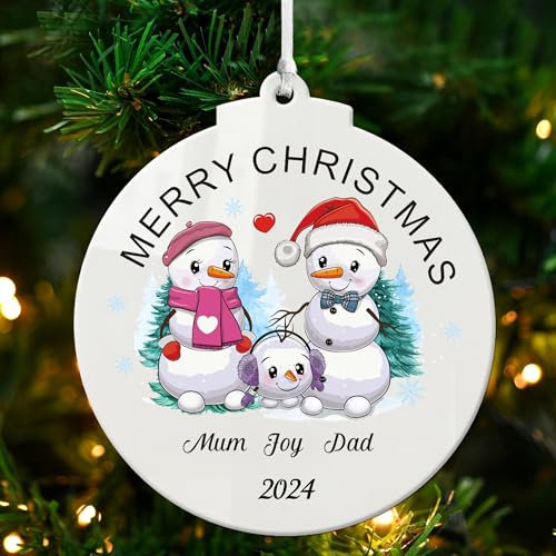Personalised Christmas Tree Decorations Christmas Baubles Ornaments Custom Xmas Tree Bauble for Family 2025 Christmas Decorations Acrylic Xmas Decor(Round, Family of 3)