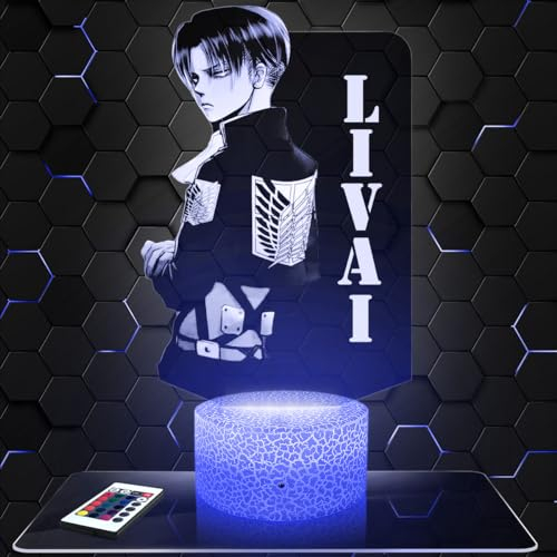 Nachttischlampe - Touch-Nachtlicht Livai - Manga 3D-LED-Lampe Illusion, Geschenkidee Weihnachten Geburtstag Junge und Mädchen Nachttischlampe Kinder- oder Erwachsenenzimmer TOP