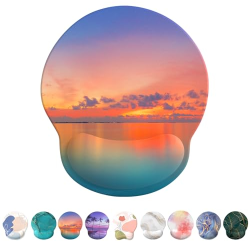 Giecy Alfombrilla Ratón Reposamuñecas,Gaming Mouse Pad Ergonómica con Apoyo de Gel,Alfombra Raton para Ordenador,reposamuñecas Raton con Base de PU Antideslizante(Atardecer oceánico)