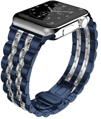 Hinnwer Cinturino in Metallo per Apple Watch 49mm 46mm 45mm 44mm 42mm Cinturino in Acciaio Inossidabile Ricambio Bracciale per iWatch SE 3 2 1 Ultra 3 2 1 Series 11/10/9/8/7/6/5/4/3/2/1 (Blu+Argento)