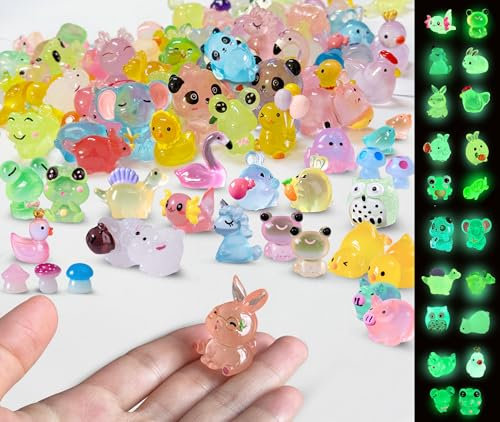 SparkleFab 100 Stück leuchtende Mini-Tiere aus Kunstharz, kleine Tiere, leuchten im Dunkeln, Garten-Miniaturen, Feengarten-Zubehör