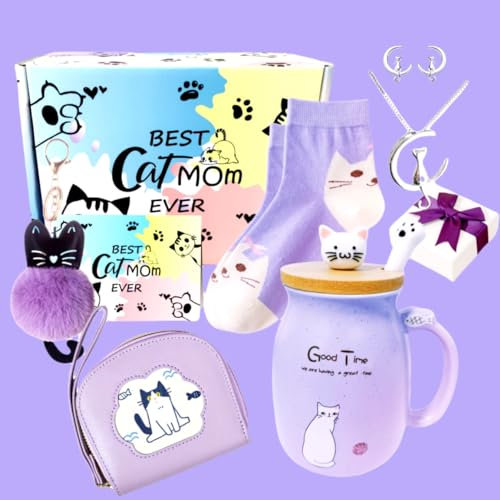Cat Mum Gifts, Cat Lover Gifts for Women, Gifts for Cat Lovers, Cat Gifts for Cat Lovers,Cat Mum Mug, Cat Themed Gifts for Women, Birthday, Mother's Day Gifts Christmas for Women, Her (Purple)