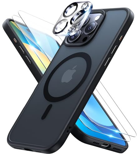 Meifigno 4 in 1 Entwickelt für iPhone 16 Pro Max Hülle 6,9 Zoll, [Kompatibel mit MagSafe] [1 Hülle, 2 Schutzfolien, 1 Kamera-Schutzfolie] Militärischer Schutzhülle Case, Schwarz